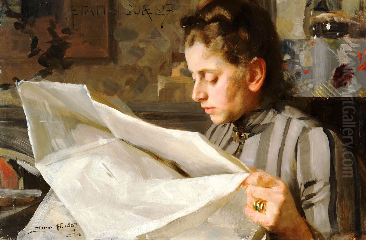 Emma Zorn, reading Oil Painting by Anders Zorn