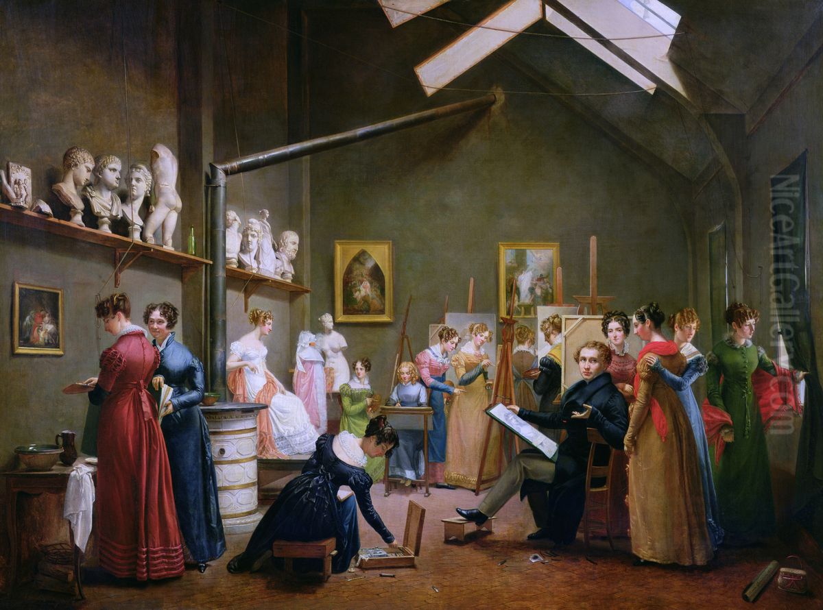 The Studio of Abel de Pujol Oil Painting by Adrienne Marie Louise Grandpierre-Deverzy