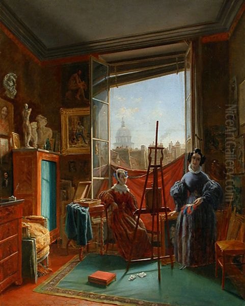 Atelier d'artiste a Paris Oil Painting by Hortense Haudebourt-Lescot