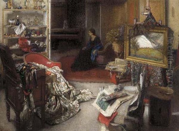 Das Atelier des Kunstlers. Oil Painting by Franz Hohenberger