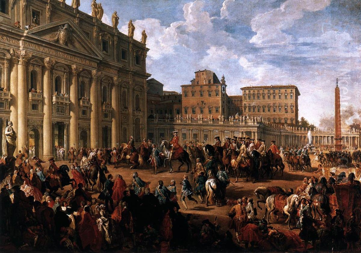 Charles III at St Peter's Oil Painting by Giovanni Paolo Panini