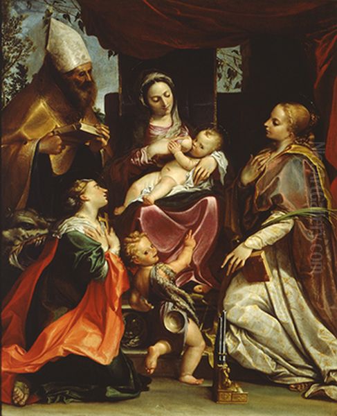 Madonna col Bambino e i Santi Oil Painting by Agostino Carracci