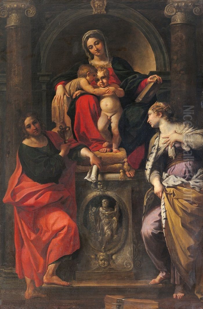 Madonna and Child with Saints John the Baptist, John the Evangelist, and St. Catherine Oil Painting by Annibale Carracci
