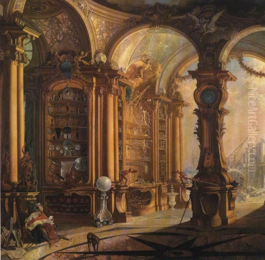 Le cabinet de physique de Bonnier de La Mosson Oil Painting by Jacques de Lajoue