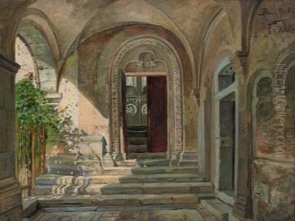 Bonn Minster, View of the Cloister in the Church Oil Painting by Fritz Von Wille