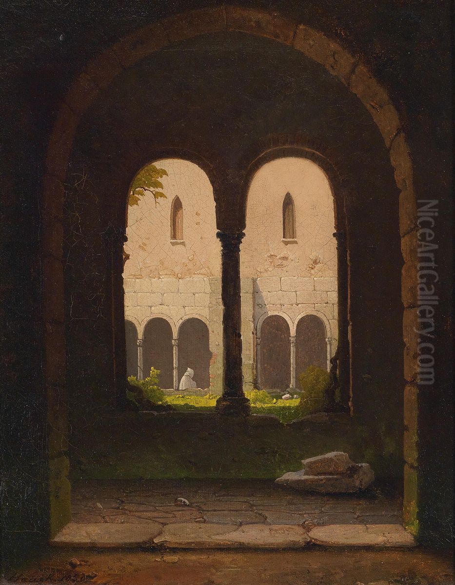 View through a monastery Oil Painting by Gustav Von Haugk