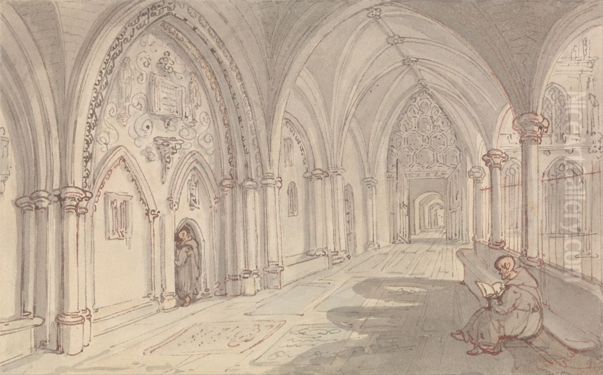 The Cloisters of a Monastery Oil Painting by Thomas Rowlandson