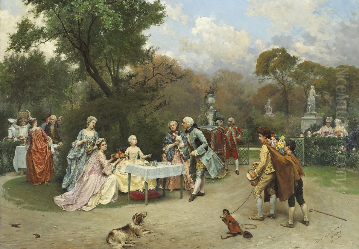 A little princess in the gardens at Versailles. Oil Painting by Raimundo de Madrazo y Garreta