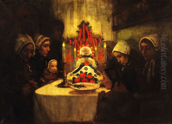 Gens d'Ouessant veillant un enfant mort Oil Painting by Charles Cottet