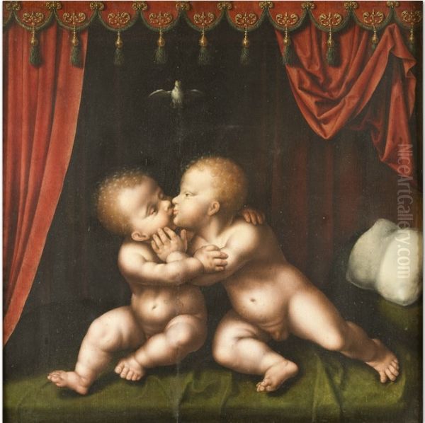 Christus en Johannes de Doper als kinderen Oil Painting by Joos Van Cleve