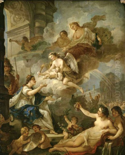 Allegory of the Birth of Marie-Zephyrine of France, daughter of Louis of France Oil Painting by Charles-Joseph Natoire