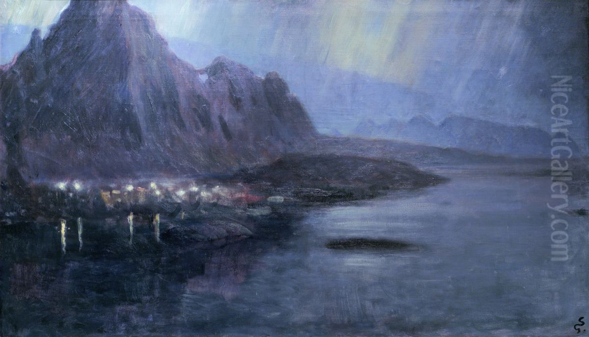 Fra Svolvaer Oil Painting by Gudmund Stenersen