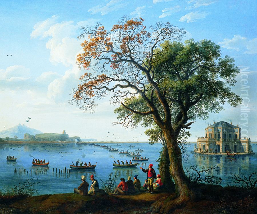 Blasshuhnjagd auf dem Fusaro-See Oil Painting by Jacob Philipp Hackert