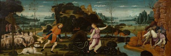 Orpheus, Eurydice and Aristaeus.[1] Oil Painting by Jacopo da Sellaio