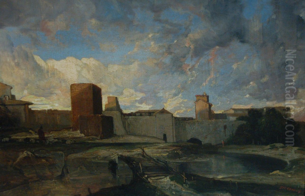 Les remparts d'Aigues-Mortes. Oil Painting by Alexandre-Gabriel Decamps