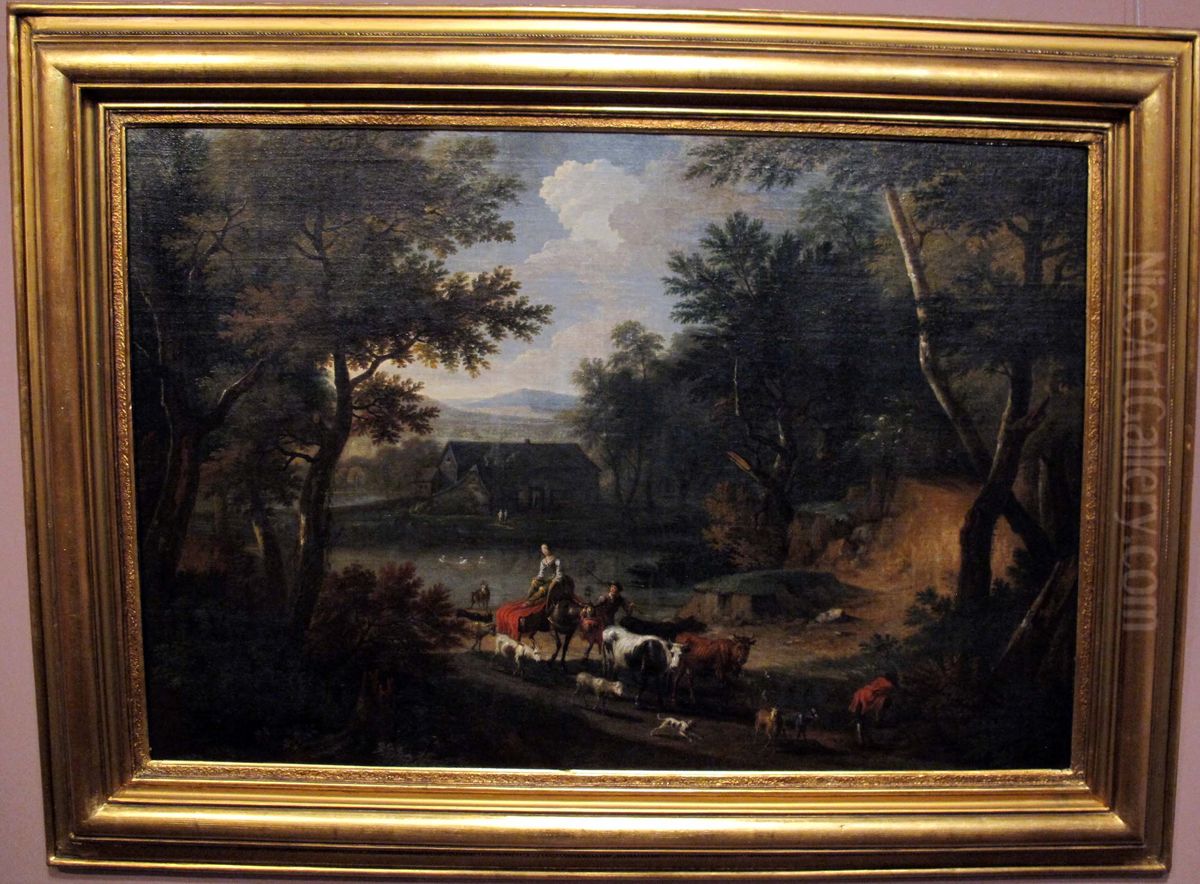 Landscape with Figures and Animals Oil Painting by Nicolaes Pieterszoon Berchem