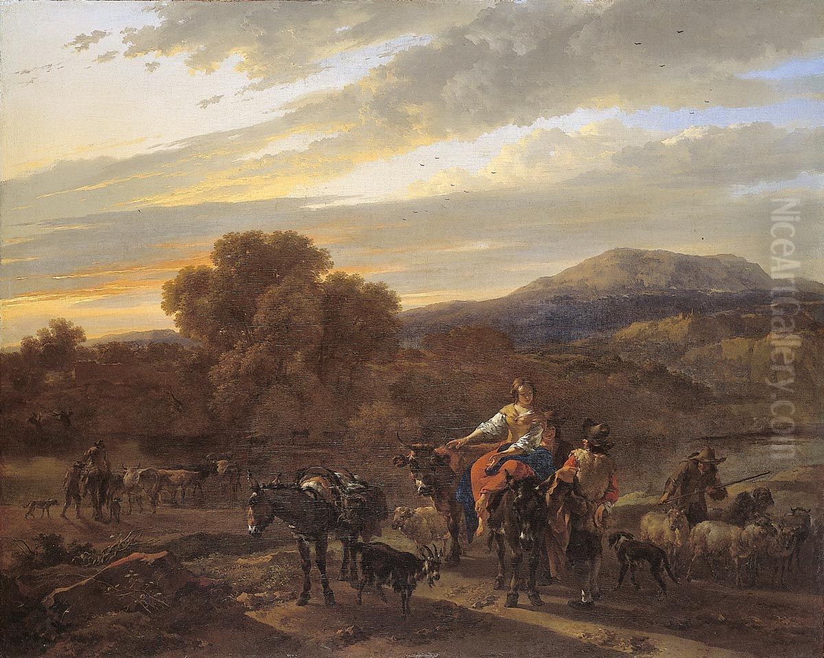 Abendlandschaft mit Viehherde und Hirten Oil Painting by Nicolaes Pieterszoon Berchem