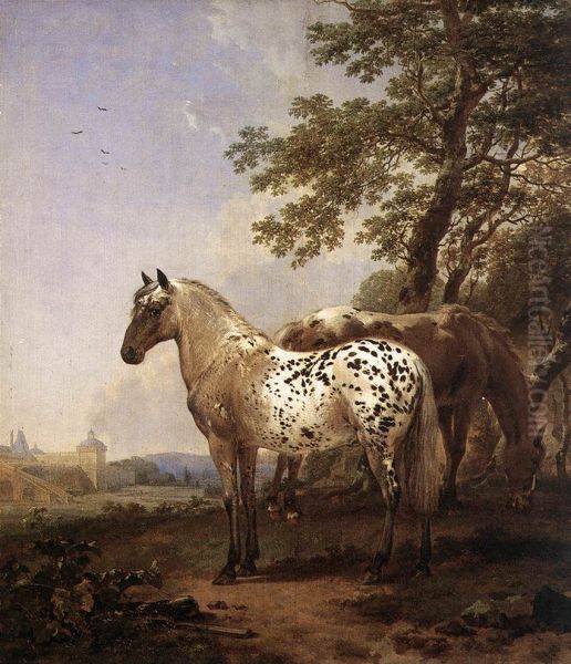 Landscape with Two Horses Oil Painting by Nicolaes Pieterszoon Berchem