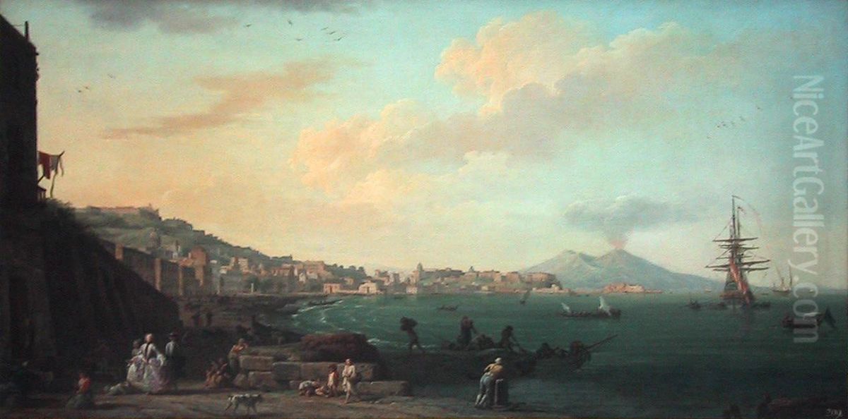 Vue de Naples avec le Vesuve Oil Painting by Joseph Vernet
