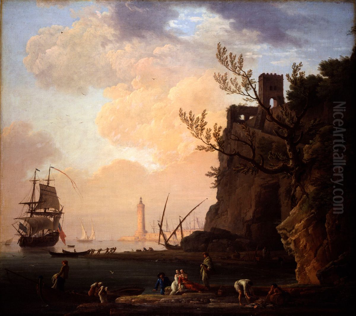 An Italianate Harbour Scene Oil Painting by Joseph Vernet