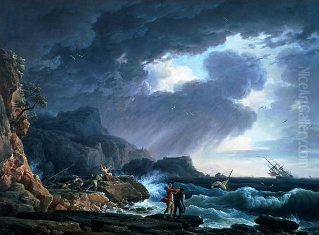 Nachtlicher Seesturm Oil Painting by Joseph Vernet