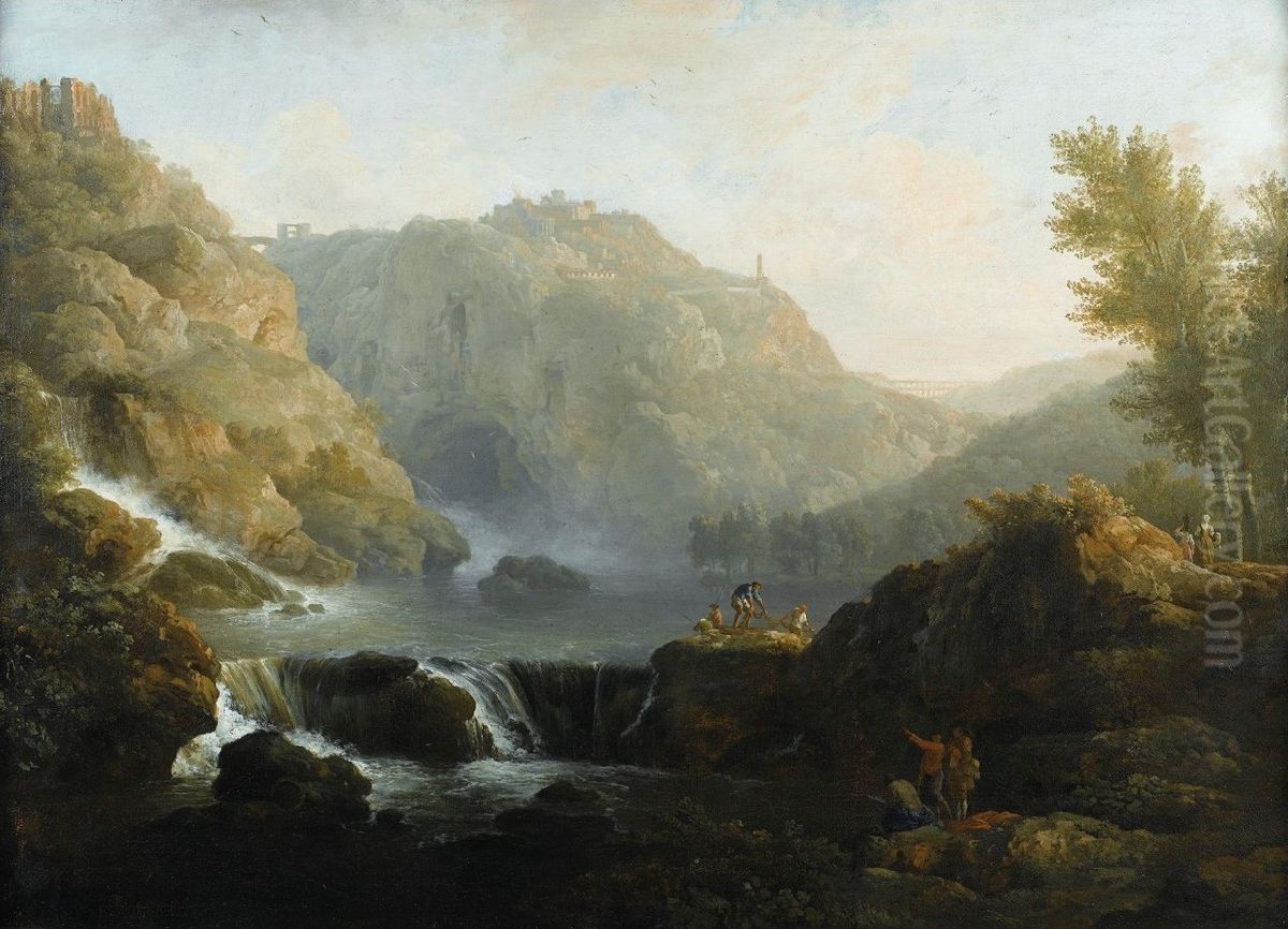 Dessinateurs face a une cascade au pied du Tivoli Oil Painting by Joseph Vernet