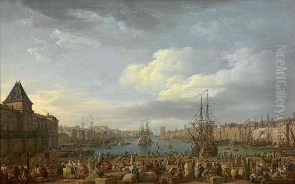 L'Interieur du port de Marseille, vu du Pavillon de l'Horloge du Parc Oil Painting by Joseph Vernet