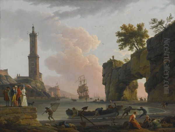 Mediterranean Harbor at Sunset Oil Painting by Joseph Vernet