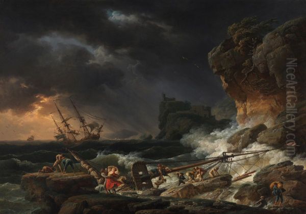 Tempete de mer avec epaves de navires Oil Painting by Joseph Vernet