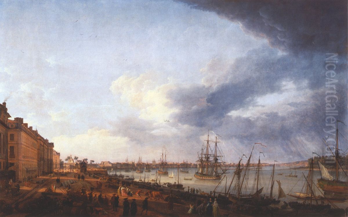 Vue d'une partie du Port et de la ville de Bordeaux prise du cote des Saliniereshttps://www.wikidata.org/wiki/Q20020207# Oil Painting by Joseph Vernet