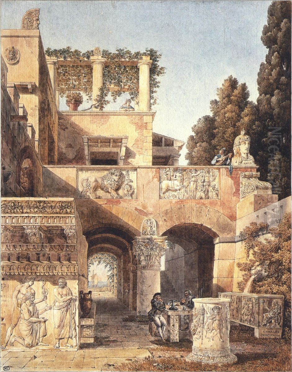 View of a Roman house Oil Painting by Charles Percier