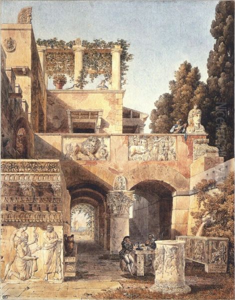 Vue d'une maison romaine Oil Painting by Charles Percier