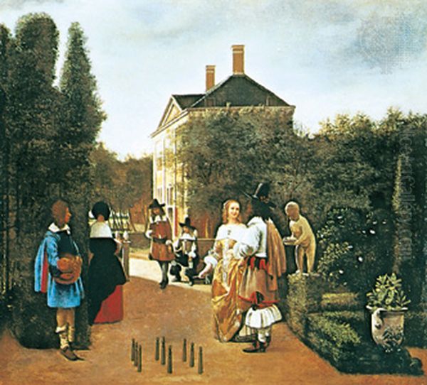 Skittle Players in a Garden Oil Painting by Pieter De Hooch