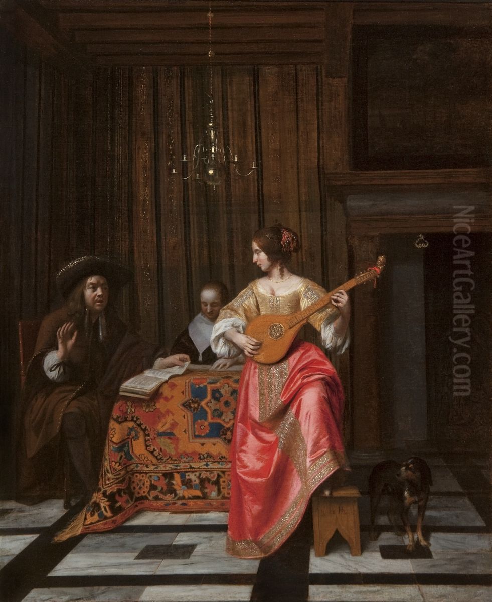 Licensing.cestina|English|francais|makedonski|Nederlands|+/- Oil Painting by Pieter De Hooch