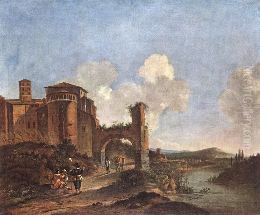 Italian Landscape with Santi Giovanni e Paolo in Rome Oil Painting by Jan Asselijn