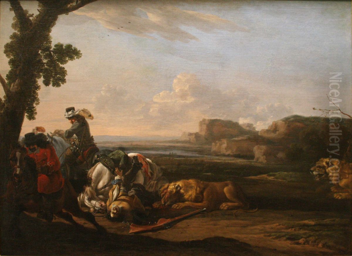 Chasse au lion. Oil Painting by Jan Asselijn