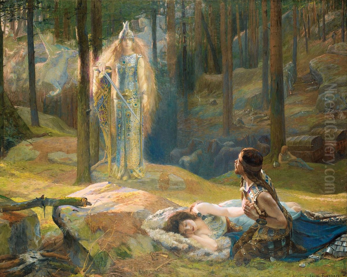 La Revelation(Brunehilde decouvrant Sieglinde et Siegmund) Oil Painting by Gaston Bussiere La Revelation(Brunehilde decouvrant Sieglinde et Siegmund) Oil Painting by Gaston Bussiere