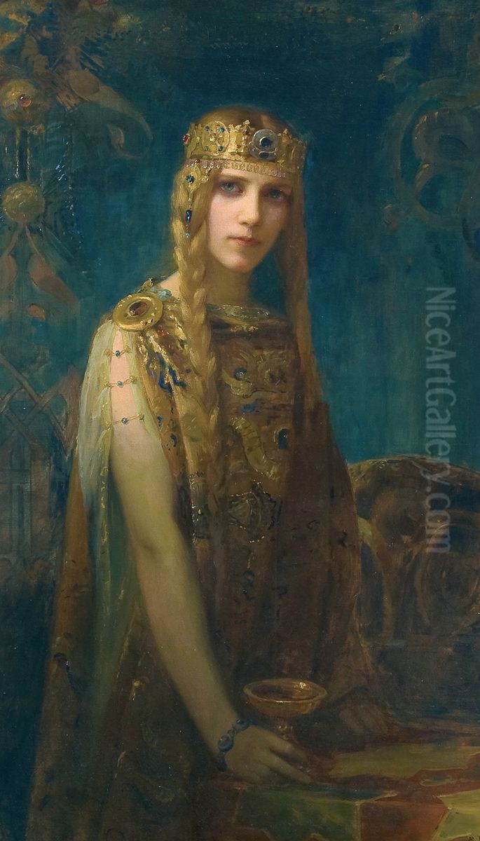 Isolde: la princesse Celte. La coupe, Iseult Oil Painting by Gaston Bussiere