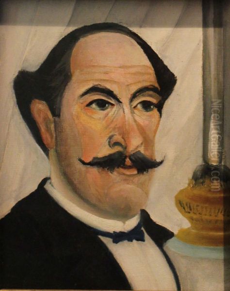 Retrato del artista a la lampara Oil Painting by Henri Rousseau
