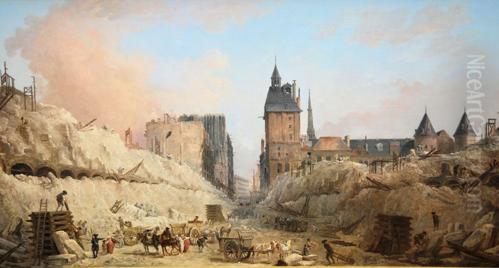 Abbruch der Hauser auf dem Pont au Change in Paris Oil Painting by Hubert Robert