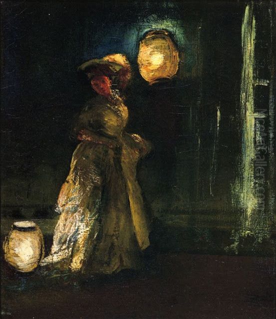 Girl_with_Japanese_Lanterns Oil Painting by Everett Shinn