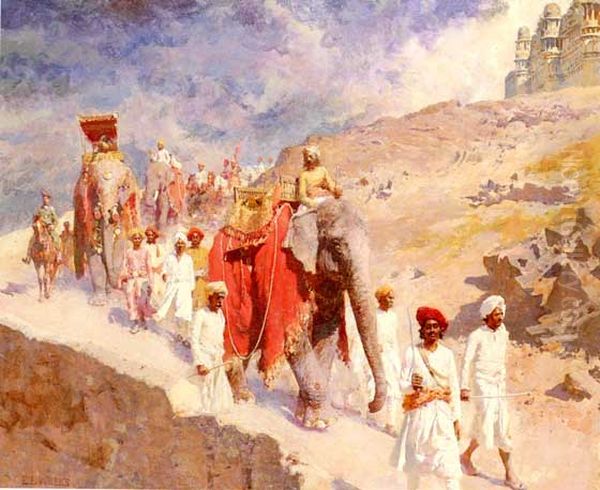 A Maratha Hunting Party Oil Painting by Edwin Lord Weeks
