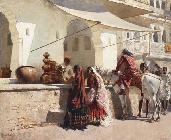 Another Rajasthani street scene Oil Painting by Edwin Lord Weeks