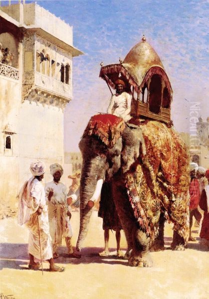 Mughal Elephant Oil Painting by Edwin Lord Weeks