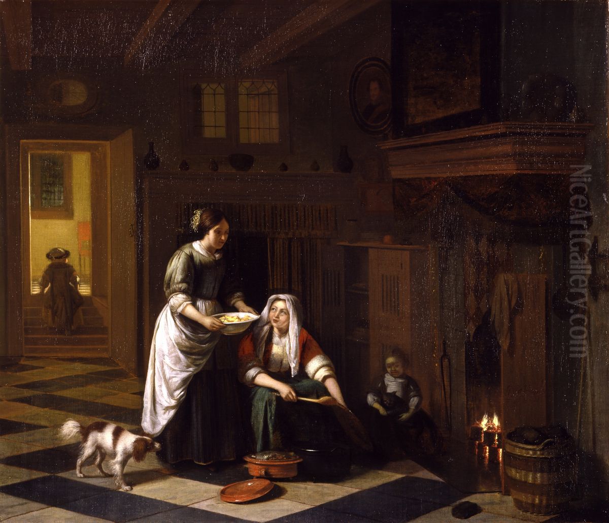 The Fireside Oil Painting by Pieter De Hooch