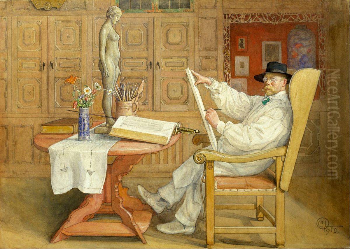 Self-Portrait (In the new studio) Oil Painting by Carl Larsson