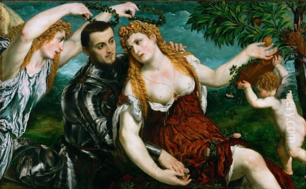 Allegory (Mars, Venus, Victoria and Cupido) Oil Painting by Paris Bordone