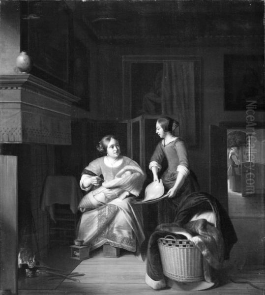 A Housewife Instructing her Maid Oil Painting by Pieter De Hooch