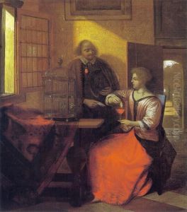 Man with a letter and a woman feeding a bird