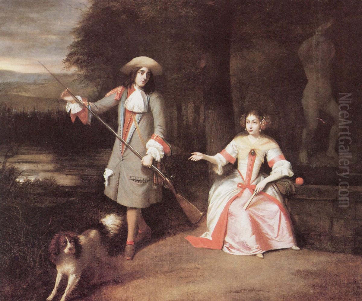 Portrait of a unknow man and woman Oil Painting by Pieter De Hooch